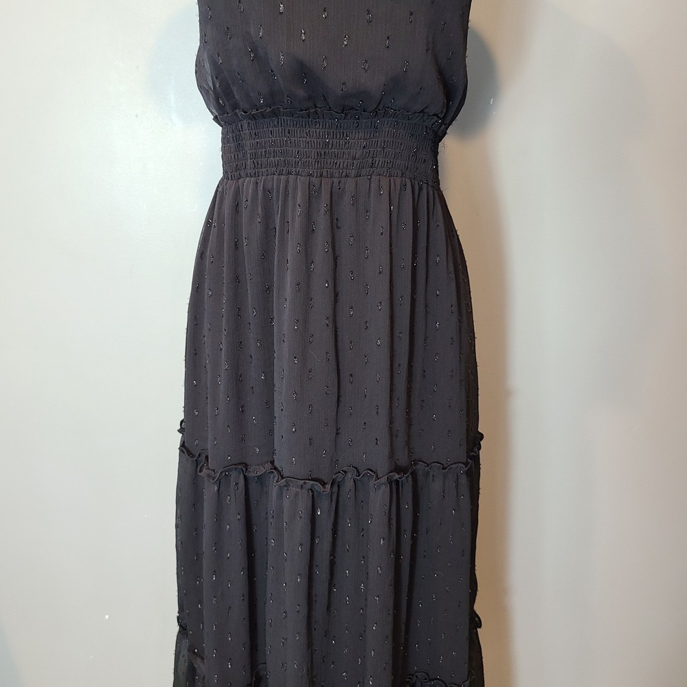 Draper James RSVP Black Tiered Sparkle Maxi Dress Sz Large Flowy Smocked Comfy - Picture 3 of 9